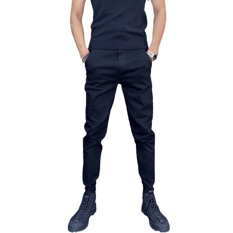2024 Men's New Black Jeans Fashion Trend Versatile Haren Internet Celebrity Elastic Slimming Casual Pants_voghion.com