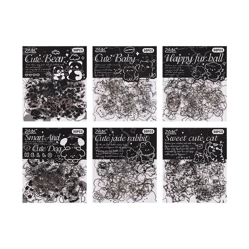 Animal Yuanqi transparente pegatinas impermeables para mascotas bolsas diy diario pegatinas de dibujos animados elementos en blanco y negro pegatinas de animales