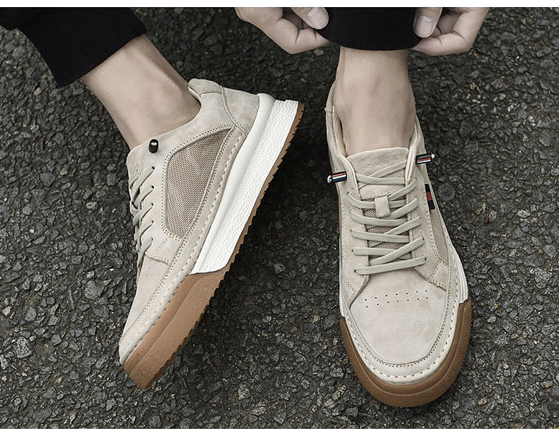 Giày sneaker nam da thật lộn nhung đế dày cổ thấp dáng thể thao — Màu vàng 2633, Màu xám 2633 chi tiết 27