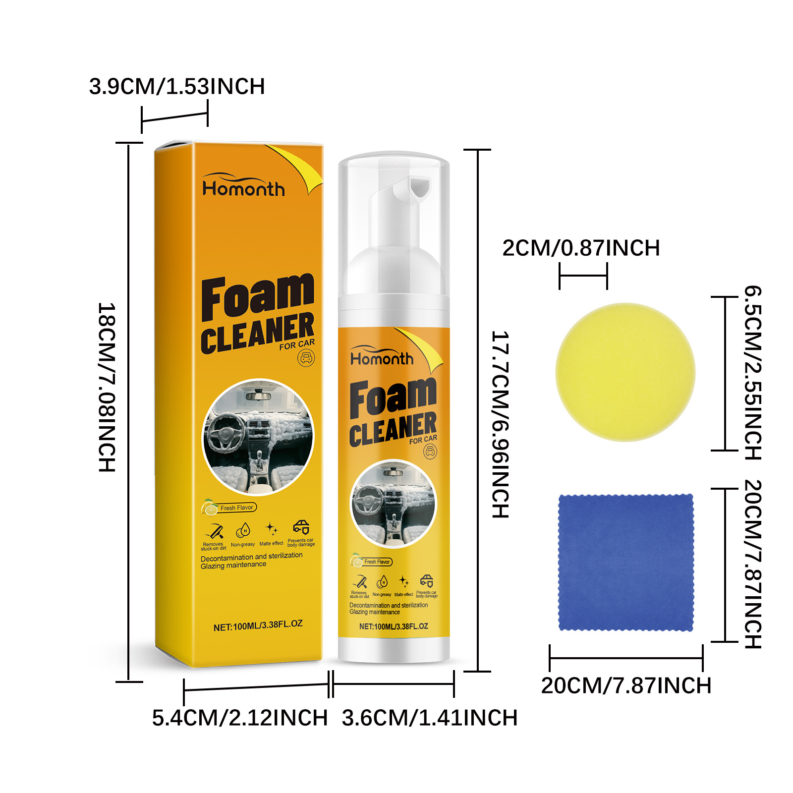 Homonth Multi-Purpose Foam Cleaner, Car Interior Decoration Leather Maintenance, Anti-Fouling, Gloss and Renovation Agent
