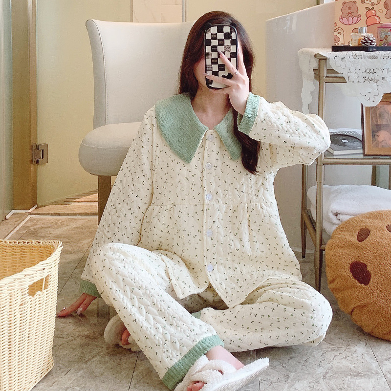 Maternity Pajamas with Breast Pads, Postpartum Air Cotton Maternity Pajamas for Women, Spring and Autumn Large Size Nursing Thickened Interlayer October Maternity Pajamas with Breast Pads, Postpartum Air Cotton Maternity Pajamas for Women, Spring and Autumn Large Size Nursing Thickened Interlayer October