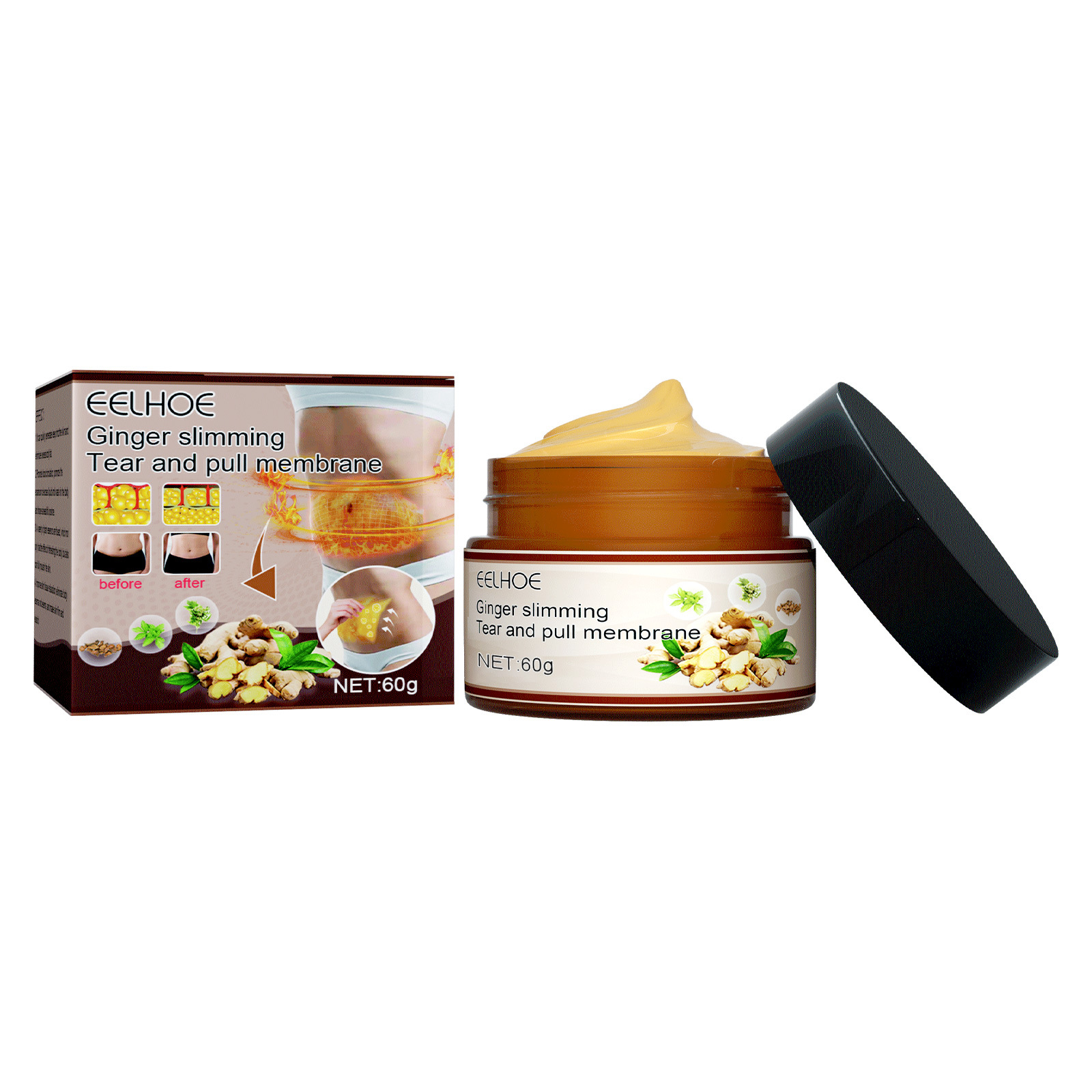 EELHOE Body Sculpting Ingefärsmask, Bränner kroppsfett, Ingen uppvärmning, Lera Ingefärsmoxibustion, Avvisar förkylning, Feber, Stramar upp fett på lår och midja_voghion.com