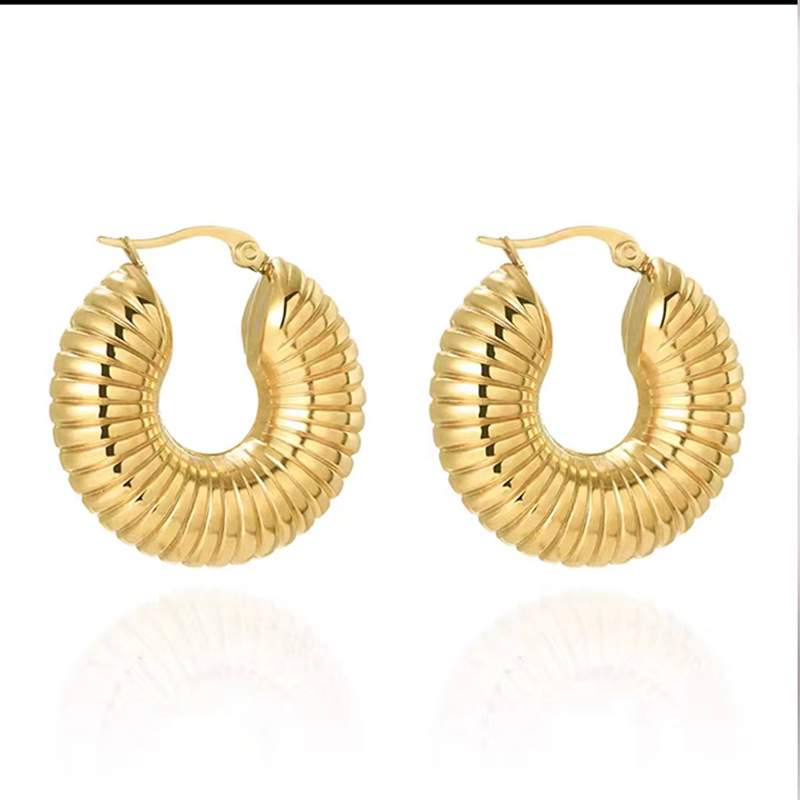 304 Stainless Steel Material Stripe Pattern Women'S Gender 1 Pair Streetwear Stripe Plating Stainless Steel Hoop Earrings