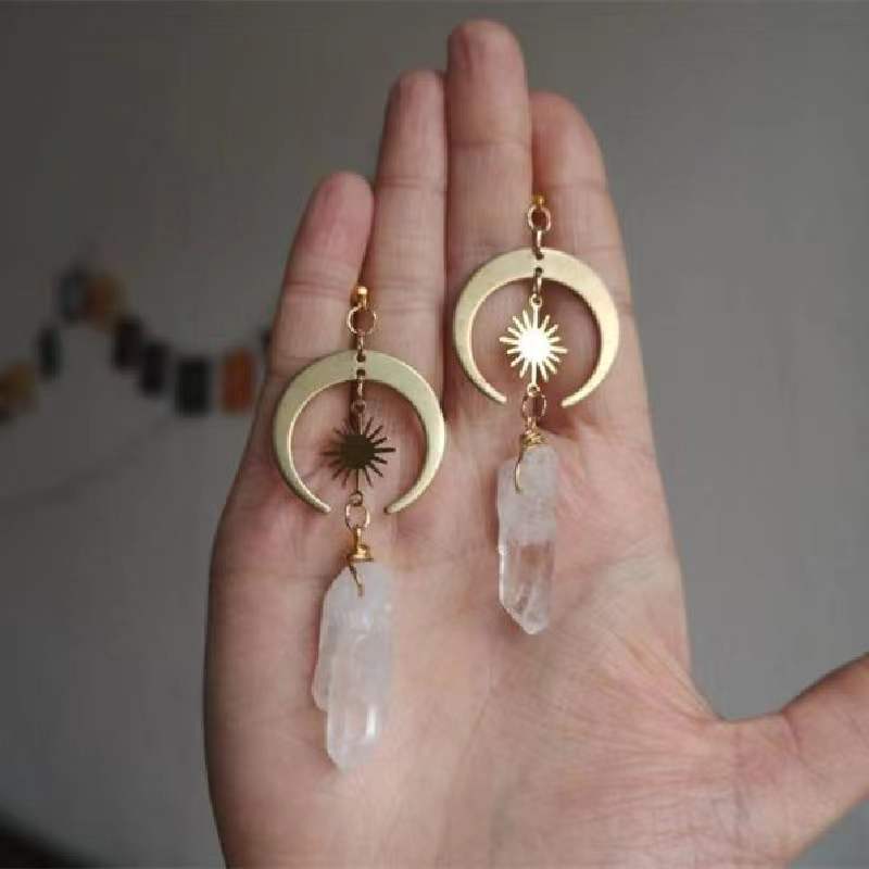 Retro Moon Crystal Handmade Drop Earrings 1 Pair