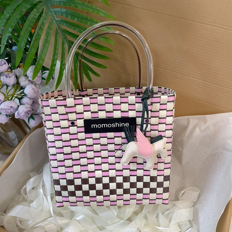Purely Hand-Woven Vegetable Basket Large-Capacity Handbag Shopping Bag Vacation Picnic Storage Blue 2025 New Women's Bag