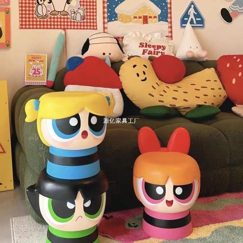 可爱飞天创意小女警矮凳玄关凳子家用摆件客厅沙发脚蹬换鞋脚凳|undefined