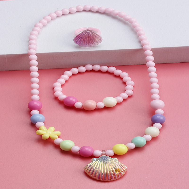 Beach Shell Plastic Beaded Rings Bracelets Necklace 1 Set display picture 4