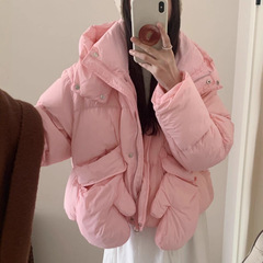 手套款羽绒服女2025冬季新款白鸭绒短款时尚宽松连帽面包服外套