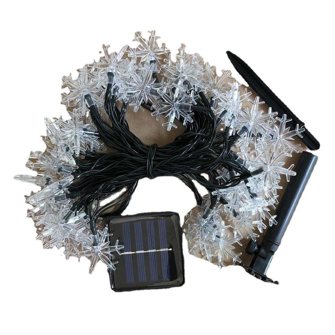 Amazon Venta caliente solar copo de nieve luz cadena 30led luces de colores Navidad Festival patio luces decorativas al aire libre impermeable
