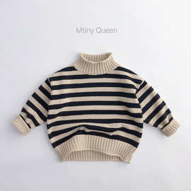 经典款～韩版童装毛衣卷边领设计中小童毛衣条纹套头外套儿童毛衣