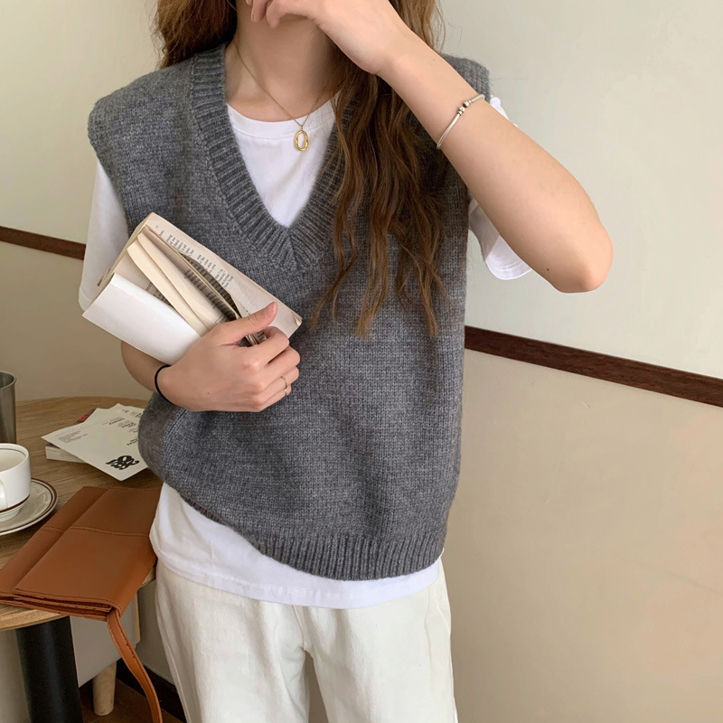 Primavera y otoño suéter con cuello en V Chaleco de punto para Mujeres Nuevo 2023 desgaste exterior estilo japonés flojo perezoso estilo lana superposición