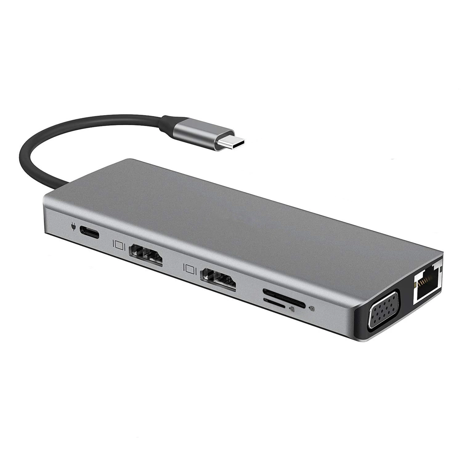 Twelve-in-multi-function expansion dock Type-C to dual HDMI 4K VGA Gigabit network card USB HUB