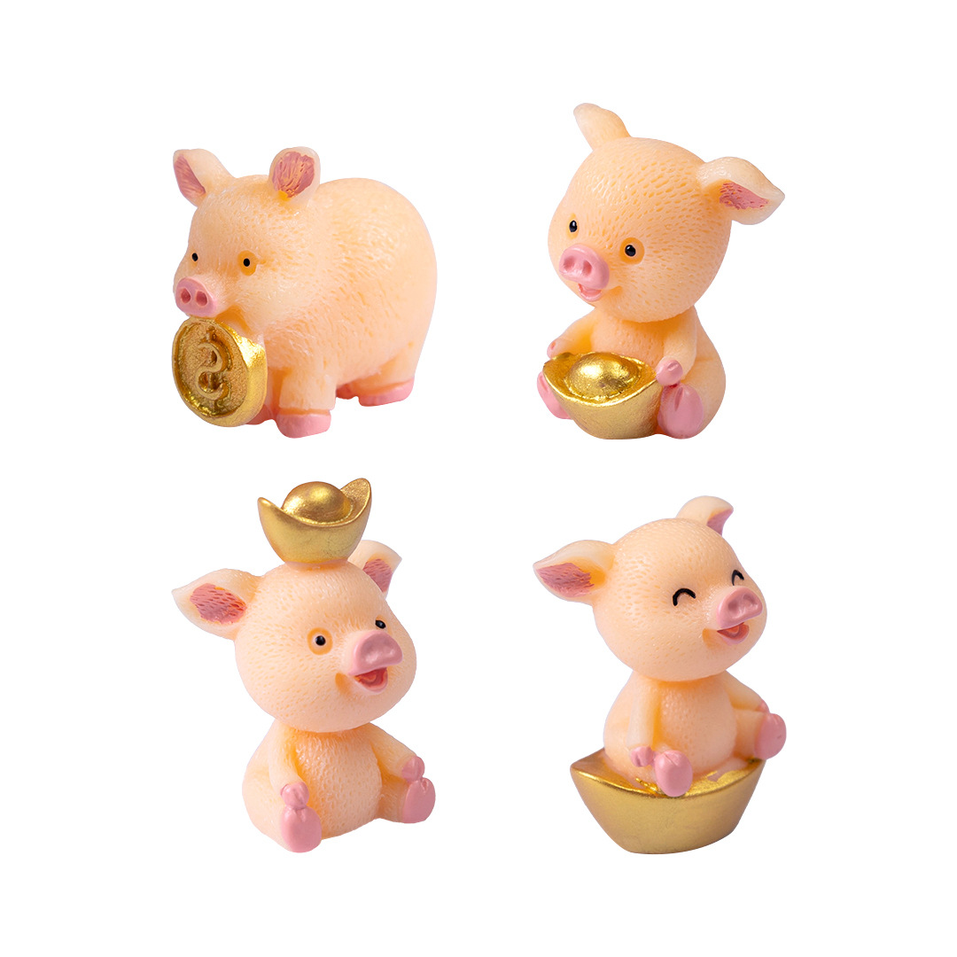 金持ち豚DIY多肉微景観ケーキ自動車小置物豚年漫画ペンダント子豚樹脂工芸品