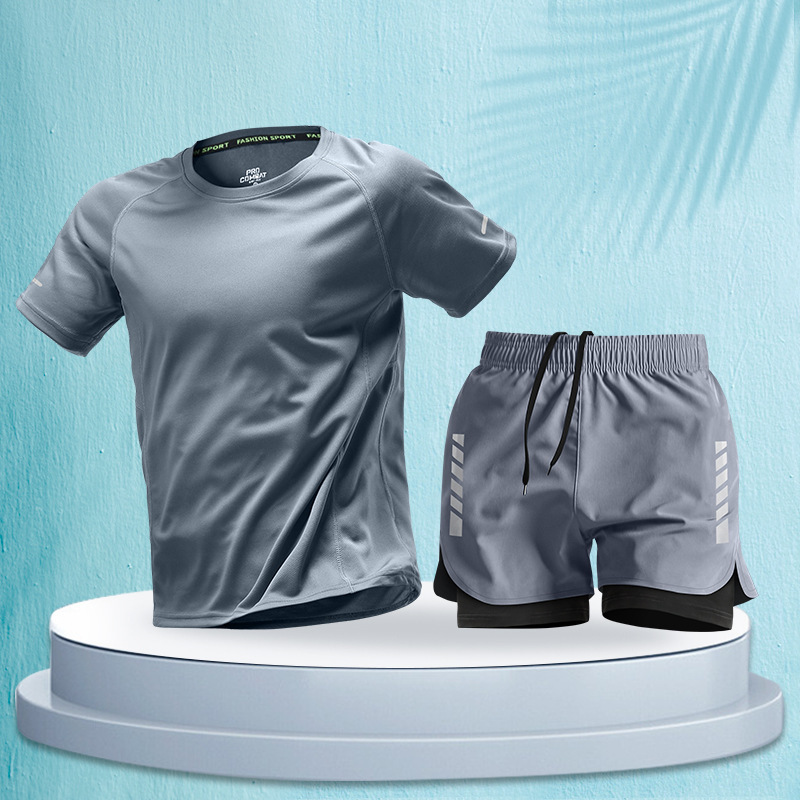 ランニングメンズスポーツスーツマラソンプロ夏半袖ショーツ機器速乾性トレーニングフィットネス服|undefined