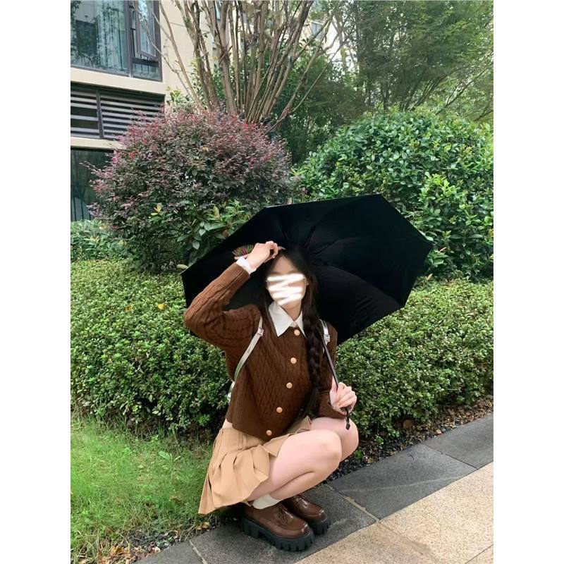 学院复古刺绣麻花开衫毛衣女春秋款韩版小个子长袖短款圆领针织衫|undefined