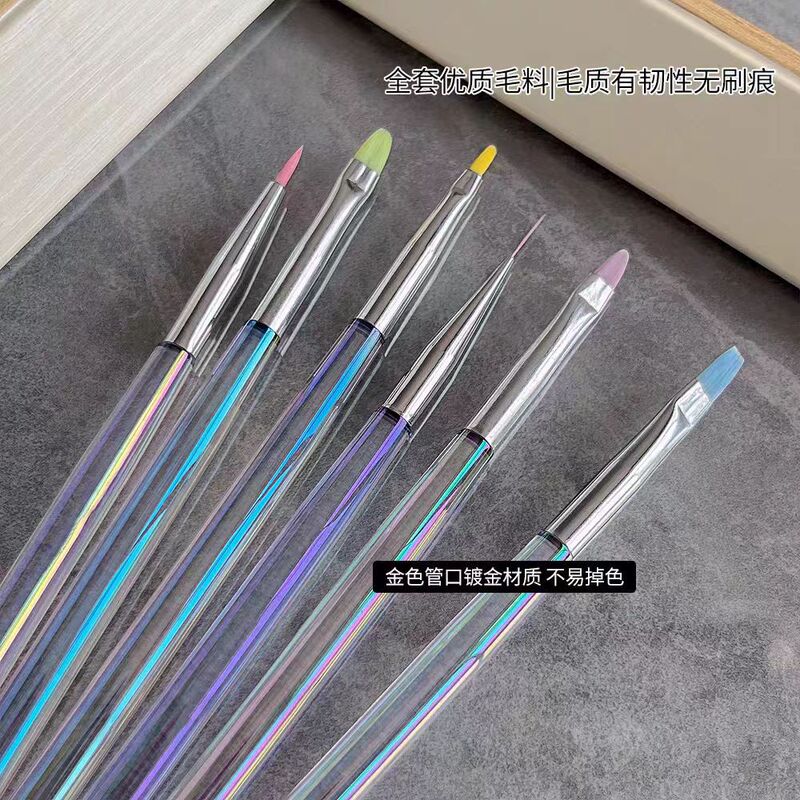 6 sets of pens dream fantasy color rod pull line pen round head flat head light therapy pen square pen daisy nail pen tools