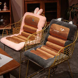 夏季办公室椅子坐垫冰藤凉席椅垫靠垫一体座垫子绑带久坐防滑加厚