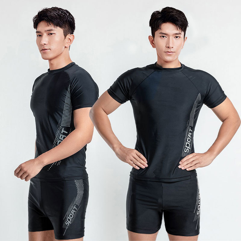 JIANG Men's Short-sleeved Swimsuit Fashion Sunscreen High-elastic Quick-dry Adult Professional Swimwear Youth Student Training