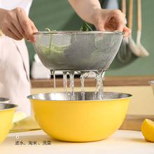 304不锈钢沙拉盆烘焙打蛋和面盆沥水篮米筛洗菜盆套装奶油风