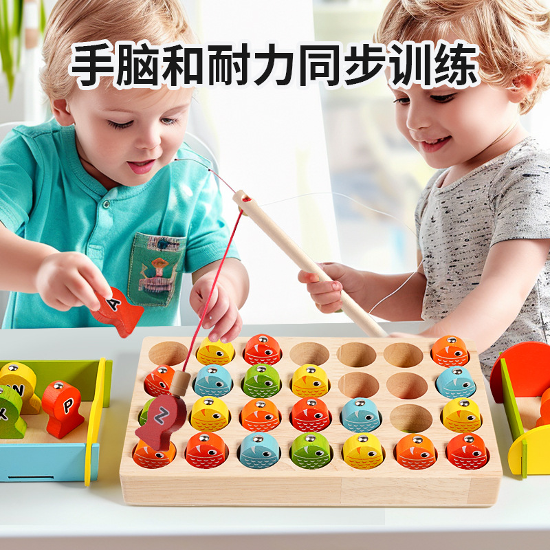Niños Montessori Educación temprana Juguetes educativos de pesca Niños 1-2-3 años Semi-magnético Juego de captura de insectos para bebés Madera