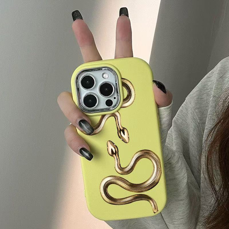 Serpiente dorada personalizada para Apple 16pro funda para teléfono móvil nuevo 15promax galvanoplastia 14/13/12 anti-caída 11x