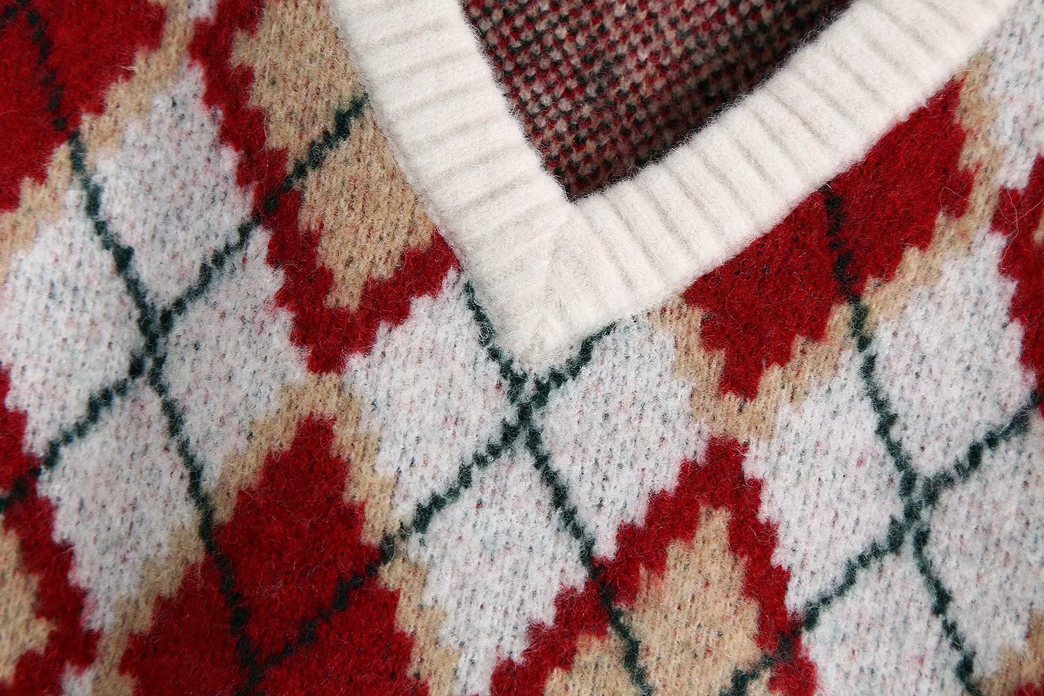 winter diamond check knitted vest   NSAM22463