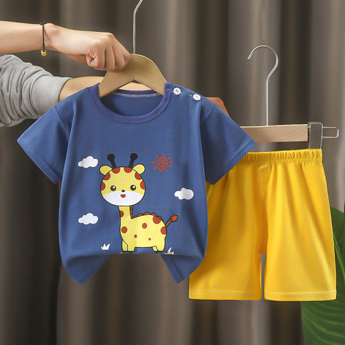 Children's short-sleeved suit pure cotton girls summer clothes boys t-shirt baby baby clothes Korean style children's shorts factory