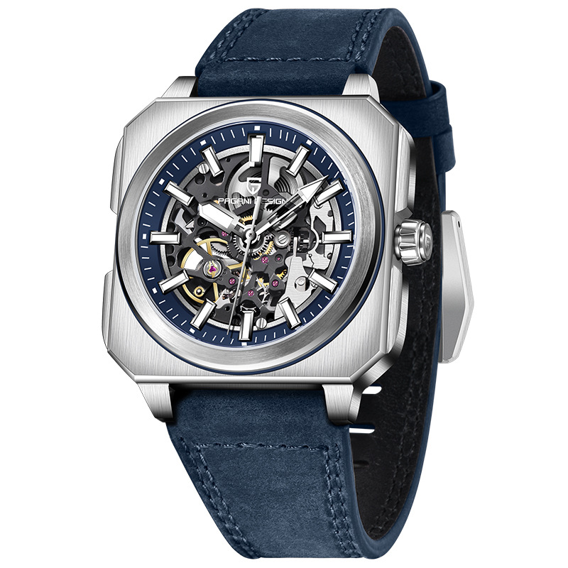 PAGANI DESIGN Bergani Fashion Movimiento mecánico hueco Cuadrado Acero inoxidable Reloj para hombre PD-1791