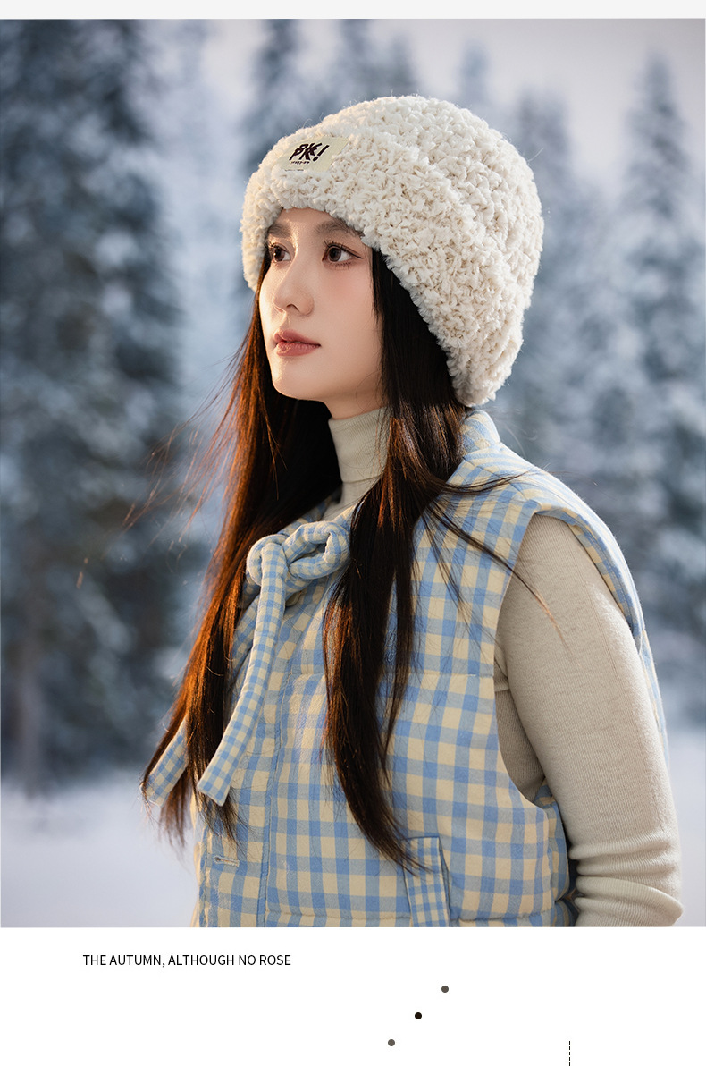 Autumn Winter New Cute Stretchy Knitted Korean Style Versatile Plush Outdoor Windproof Warm Pullover Hat_voghion.com