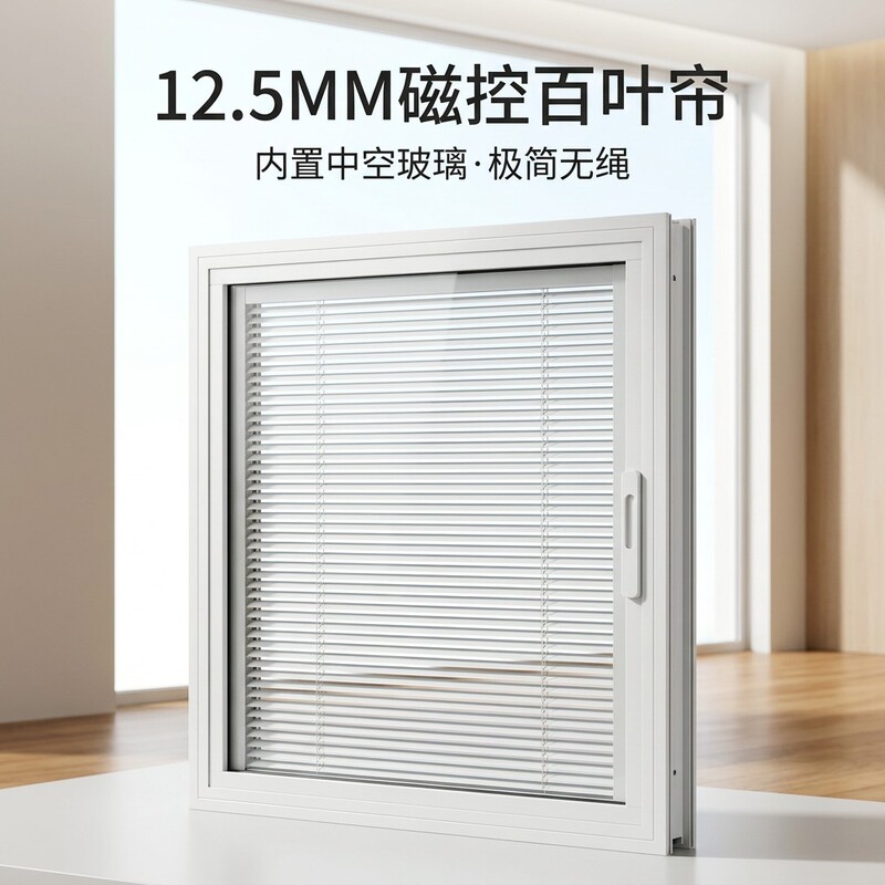 12.5mm Hollow Magnetic Blinds Aluminum Alloy Built-In Magnetic Control Sunshade Blinds Glass Curtains Wholesale Customization