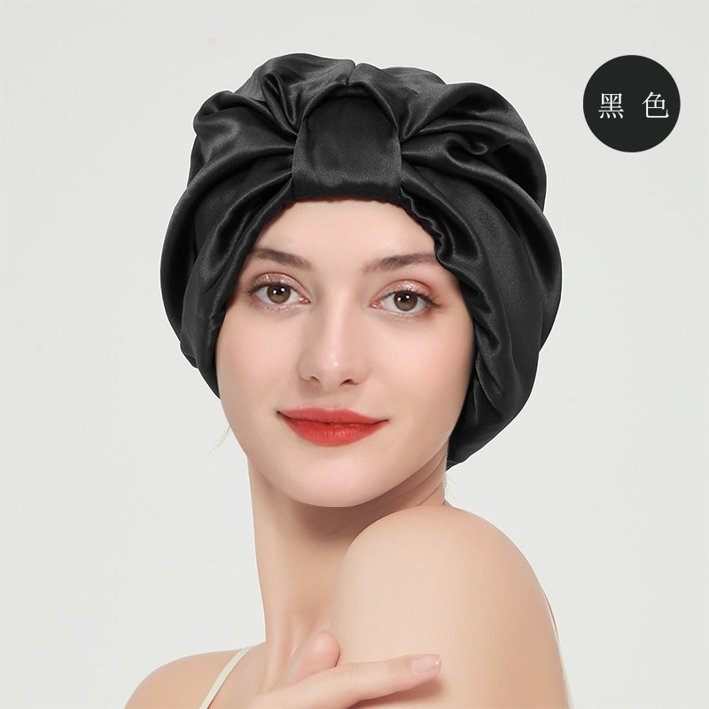 Cross-Border double-layer silk hair care nightcap European and American adult sleep hat satin round hat custom printing and LOGO