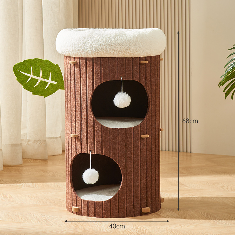 Cat trepando estante, gato árbol integral, invierno cálido gato agarrar tablero barril de doble capa, invierno multicapa agujero de árbol, gato nido