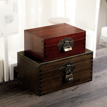 樟木复古带锁盒子香樟木密码木箱木盒收纳盒实木储物箱子榫卯盒小