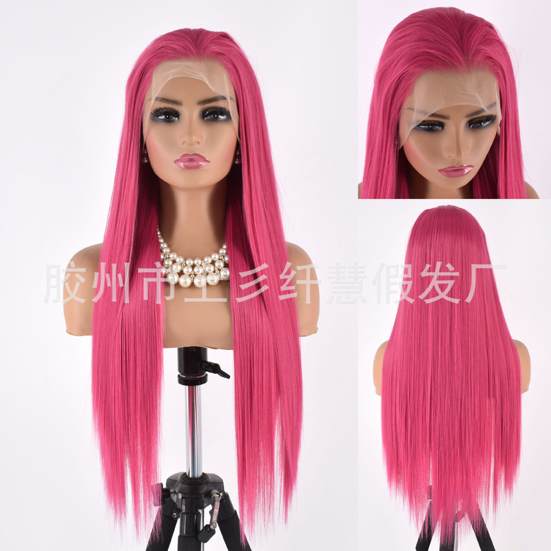 Front Lace Wig Dragon Fruit Pink Women's Long Straight Hair High Temperature Matte Chemical Fiber Silk Headgear Cos Manufacturer Wholesale Front Lace Wig Dragon Fruit Pink Women's Long Straight Hair High Temperature Matte Chemical Fiber Silk Headgear Cos Manufacturer Wholesale