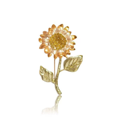 Wins at one stroke Vintage High-end Van Gogh Sunflower Brooch Female Temperament Enamel Corsage Design Sense Niche Pin