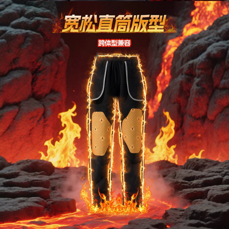 Fleece-Lined Thick Graphene Patch Knee Pads Windproof Pants Thermal Pants Unisex Six-Proof Pants Loose Casual Pants