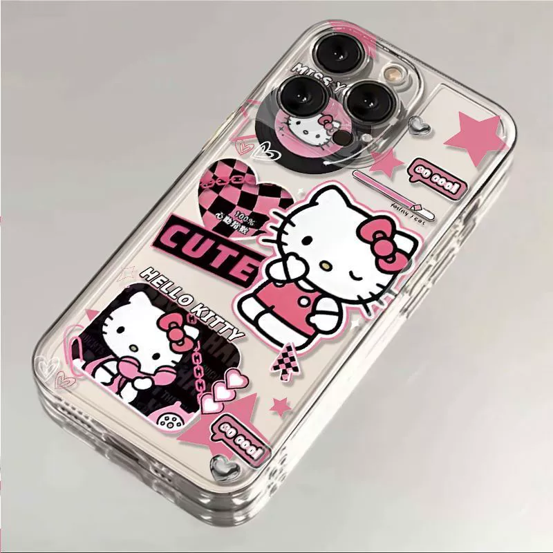Чехол для телефона Hello Kitty, совместим с iPhone 7–16 Pro Max, прозрачный ТПУ, милый космический дизайн