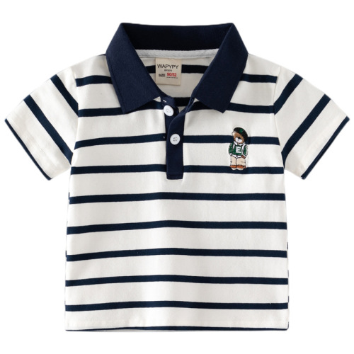 Children's striped polo shirt 2024 new summer wear Korean style children's clothing boys short-sleeved T-shirt baby half-sleeved top trendy