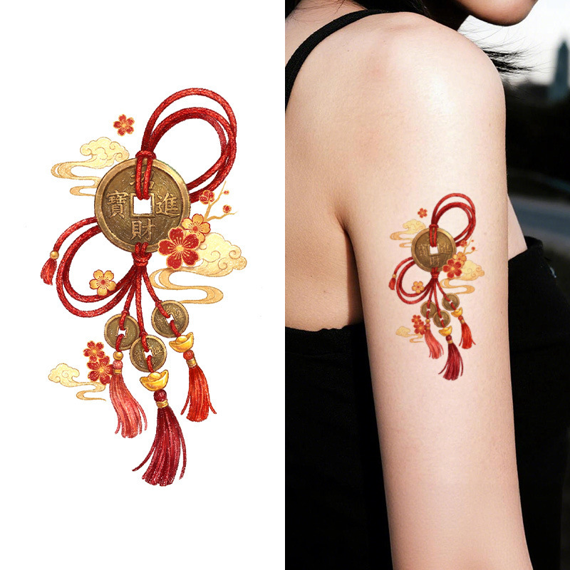 Cross-Border Copper Coin Pendant with a Symbol of Peace, Colorful Temporary Tattoo Stickers, Long-Lasting, Waterproof, Sweat-Proof, Ancient Style, for Thighs and Arms Cross-Border Copper Coin Pendant with a Symbol of Peace, Colorful Temporary Tattoo Stickers, Long-Lasting, Waterproof, Sweat-Proof, Ancient Style, for Thighs and Arms