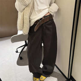 美拉德复古加绒加厚保暖高腰弯刀裤女秋冬韩版百搭显瘦拖地牛仔裤