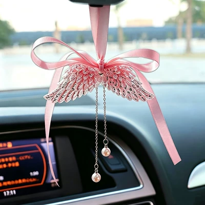 Ins Angel Wings Car Pendant Car Interior Decoration Pendant Rearview Mirror Hanging Ornament Female Car Decoration (Car hanging) - angel-wings-pink