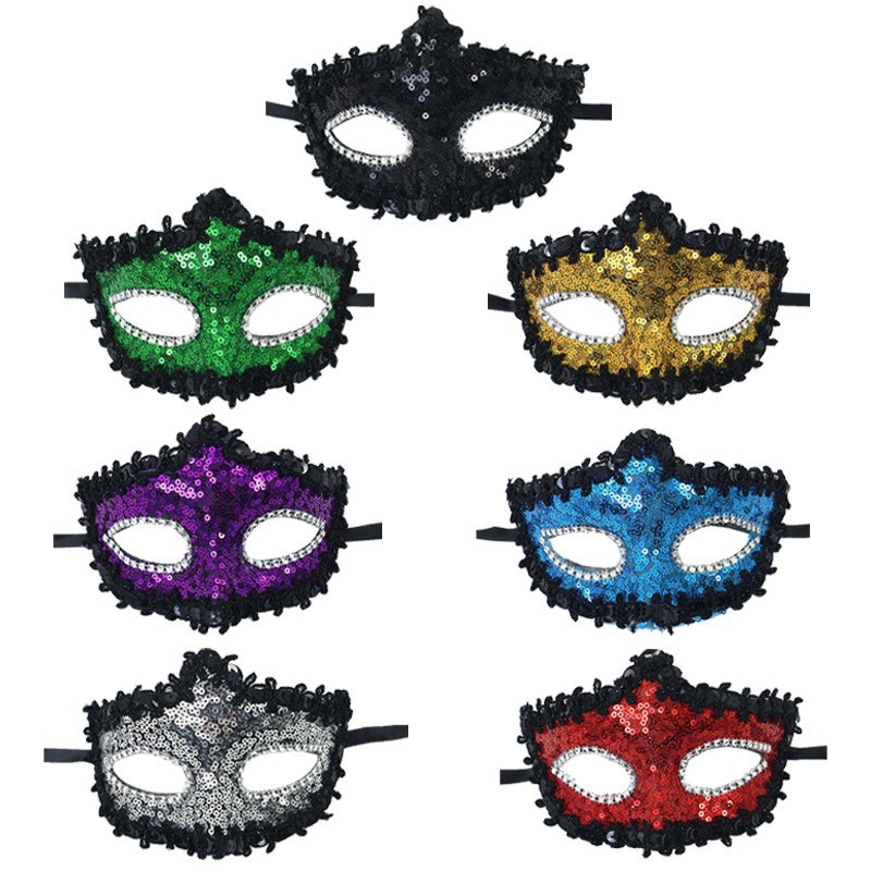 Nuevo cross-border Halloween sequinado baile media cara máscara de fiesta misteriosa sexy vestido de moda damas máscara de ojos