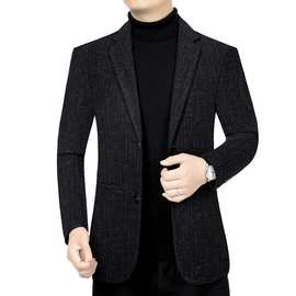 新款春秋季西服外套中长款呢外套休闲西服羊毛呢子夹克男爸爸装