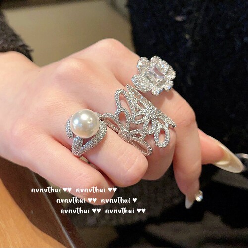 Miss Alice flower gemstone ring, bouquet, 18K gold plated, romantic floral zircon pearl ring