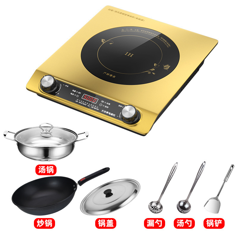 5000W 샴페인 골드 평면 인덕션 쿠커 + 웍 + 수프 냄비