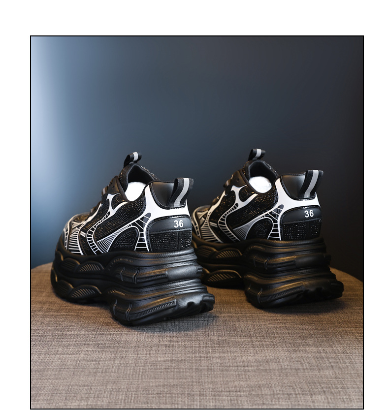 Giày sneaker nữ đế dày tăng chiều cao phối đá rhinestone — Màu đen chi tiết 23