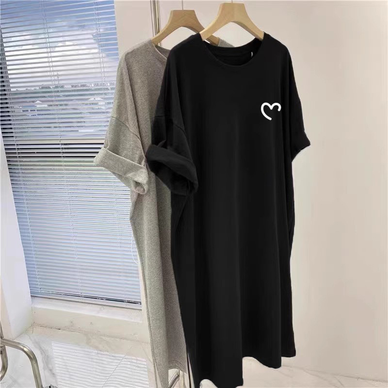 2025 Summer New Style Printed Short-sleeved T-shirt Dress dress Women's Casual Over-knee Belly Covering plus size chubby girl T-shirt Dress