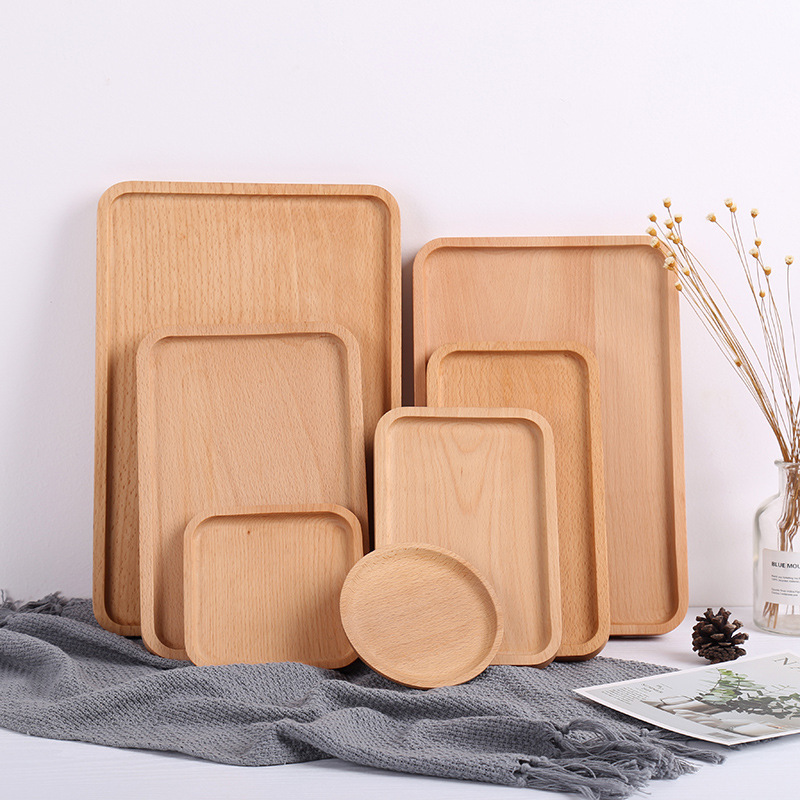 Japanese Tea Set Tea Tray Household Desktop Water Cup Rectangular Beech Tray Hotel Creative Restaurant Barbecue Tray Wholesale