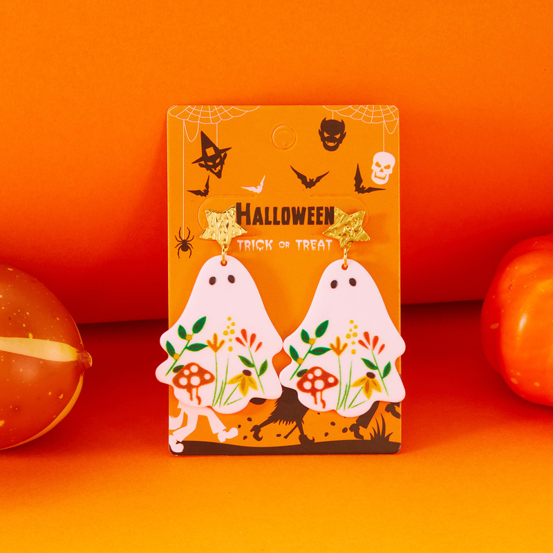 ヨーロッパとアメリカの国境を越えた新しいジュエリーハロウィンシリーズアクリルフラワーゴーストイヤリングホリデーパーティーイヤリング卸売|undefined