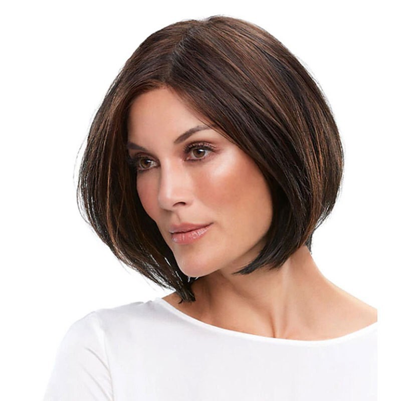 Women's Brown Synthetic Wig, Straight Bob Wig, Short Dark Brown Synthetic Hair, Women's Fashion Design